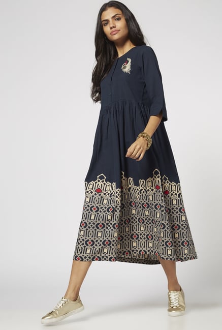 Bombay Paisley by Westside Navy Floral Dress Bombay Paisley by Westside Navy Floral Dress