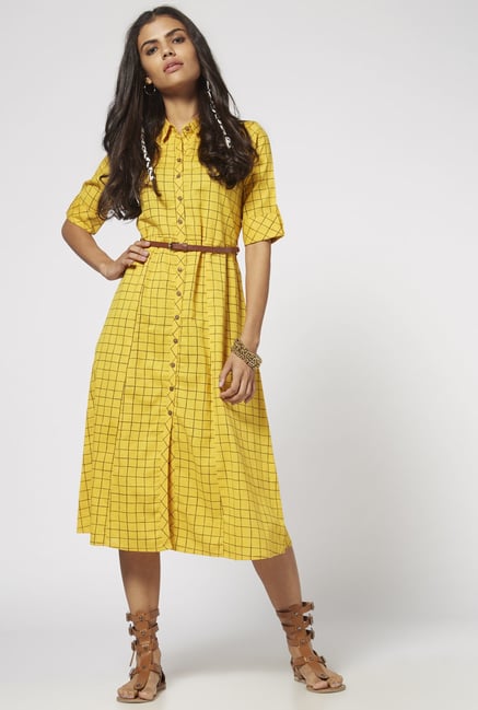 Bombay Paisley by Westside Yellow Checked Dress Bombay Paisley by Westside Yellow Checked Dress