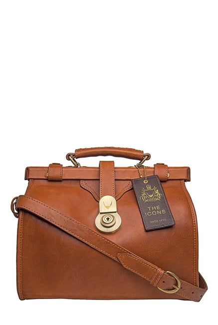 Hidesign Grazia Tan Solid Leather Doctors Handbag Hidesign Grazia Tan Solid Leather Doctors Handbag