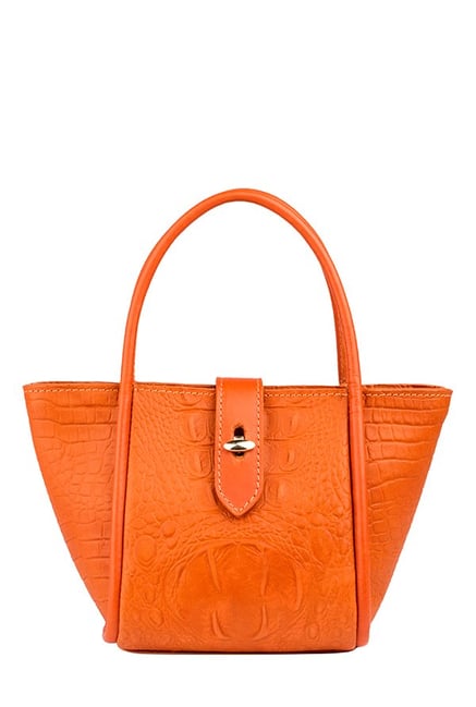 Hidesign Hermione Orange Textured Leather Trapeze Handbag Hidesign Hermione Orange Textured Leather Trapeze Handbag