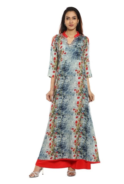 Soch Grey & Blue Printed Rayon Kurta Soch Grey & Blue Printed Rayon Kurta