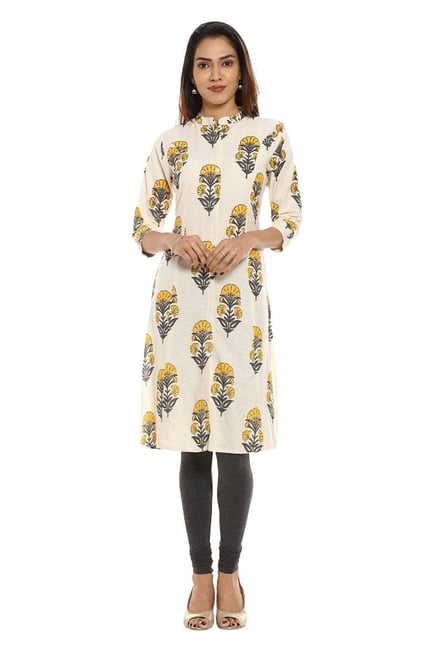 Soch Off White & Yellow Printed Cotton Kurta Soch Off White & Yellow Printed Cotton Kurta