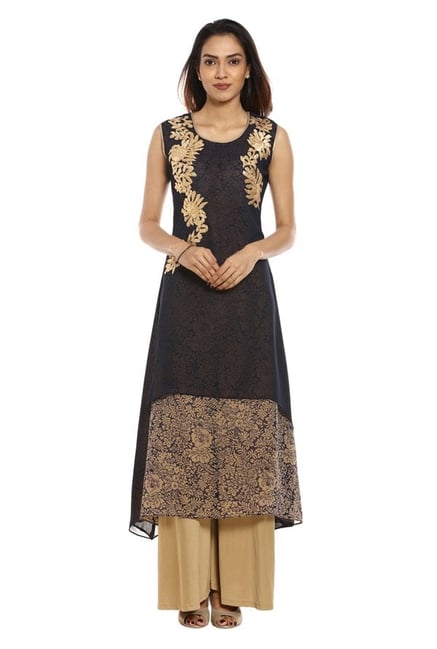 Soch Navy & Beige Embroidered Georgette Kurta Soch Navy & Beige Embroidered Georgette Kurta