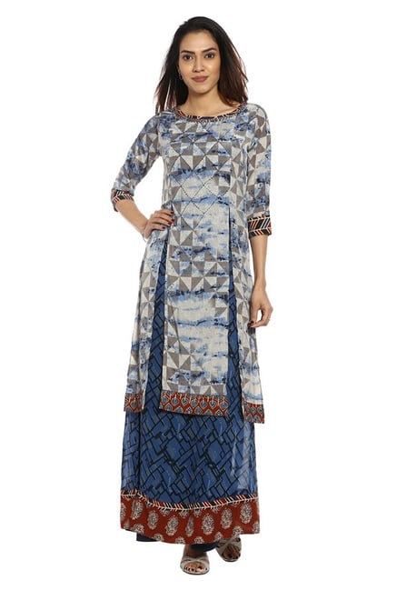 Soch Grey & Blue Printed Georgette Kurta Soch Grey & Blue Printed Georgette Kurta
