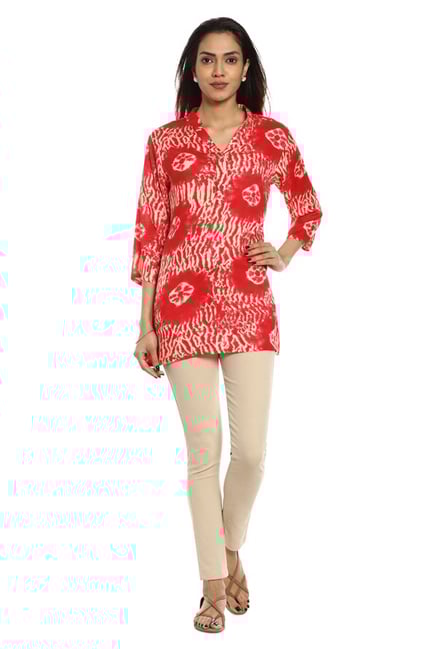 Soch Red & Beige Printed Rayon Kurti Soch Red & Beige Printed Rayon Kurti