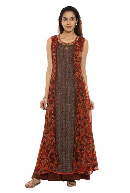 Soch Brown & Orange Printed Georgette Kurta Soch Brown & Orange Printed Georgette Kurta