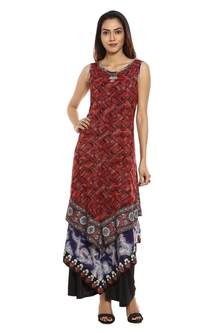 Soch Maroon Printed Georgette Kurta Soch Maroon Printed Georgette Kurta