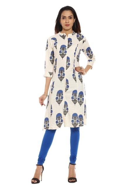 Soch Off White & Blue Printed Cotton Kurta Soch Off White & Blue Printed Cotton Kurta