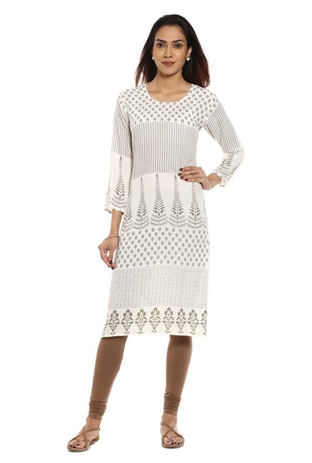 Soch White & Grey Printed Rayon Kurta Soch White & Grey Printed Rayon Kurta