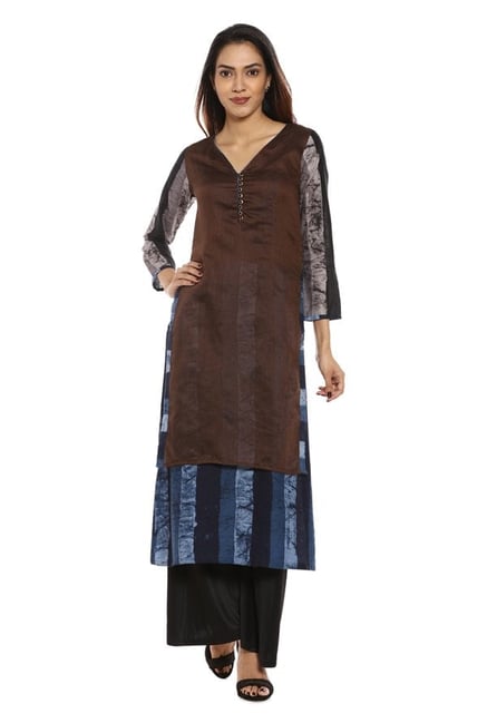 Soch Brown & Navy Printed Chanderi Kurta Soch Brown & Navy Printed Chanderi Kurta