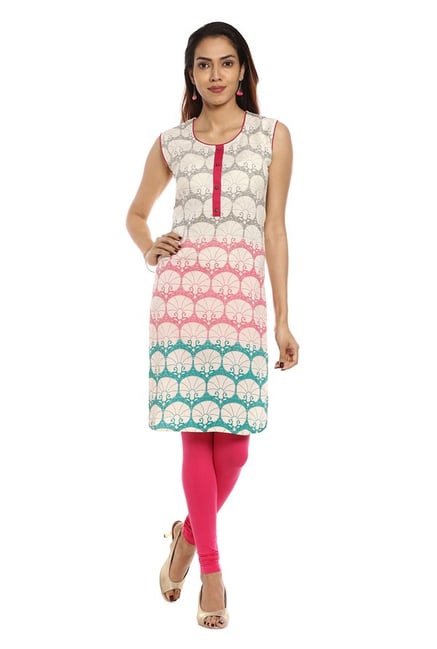 Soch Off White & Pink Printed Cotton Kurta Soch Off White & Pink Printed Cotton Kurta