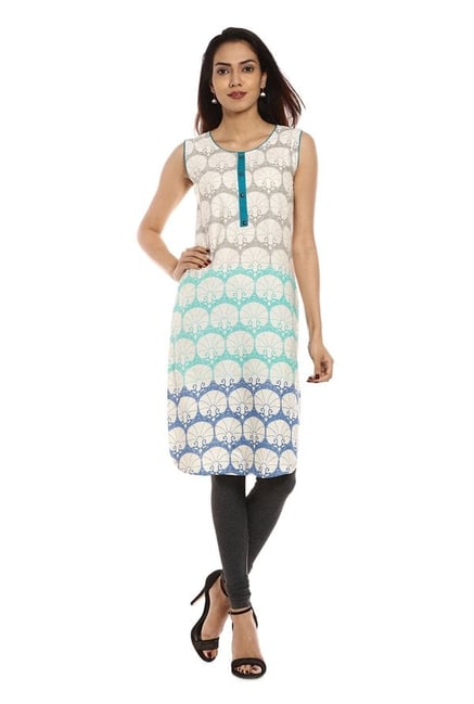Soch Off White & Teal Printed Cotton Kurta Soch Off White & Teal Printed Cotton Kurta