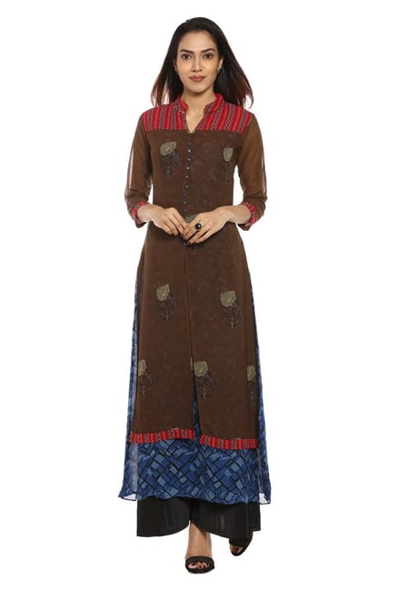 Soch Brown & Navy Printed Georgette Kurta Soch Brown & Navy Printed Georgette Kurta