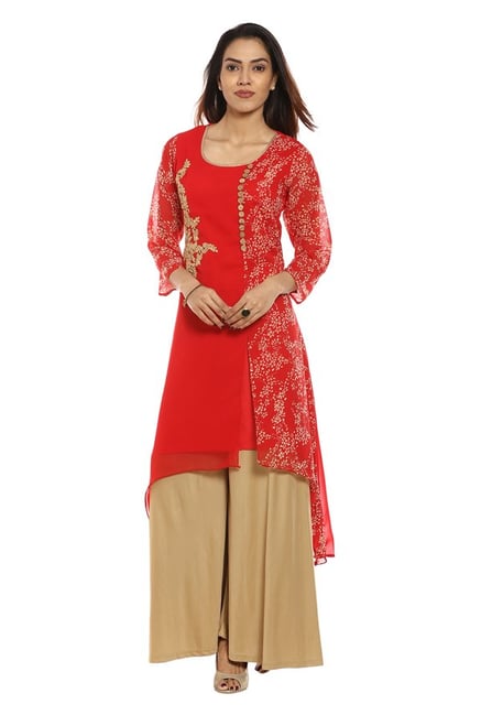 Soch Red & Beige Printed Georgette Kurta Soch Red & Beige Printed Georgette Kurta