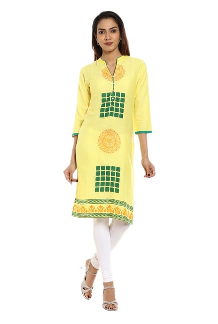 Soch Yellow Printed Cotton Kurta Soch Yellow Printed Cotton Kurta