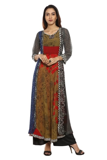 Soch Olive Printed Georgette Kurta Soch Olive Printed Georgette Kurta