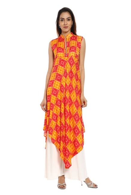 Soch Yellow & Red Printed Rayon Kurta Soch Yellow & Red Printed Rayon Kurta