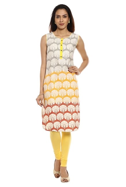 Soch Off White & Yellow Printed Cotton Kurta Soch Off White & Yellow Printed Cotton Kurta