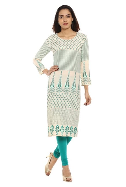 Soch Beige & Green Printed Rayon Kurta Soch Beige & Green Printed Rayon Kurta