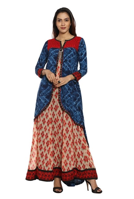 Soch Blue & Beige Printed Georgette Kurta Soch Blue & Beige Printed Georgette Kurta