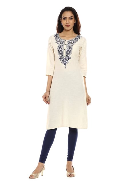 Soch White & Navy Embroidered Cotton Kurta Soch White & Navy Embroidered Cotton Kurta