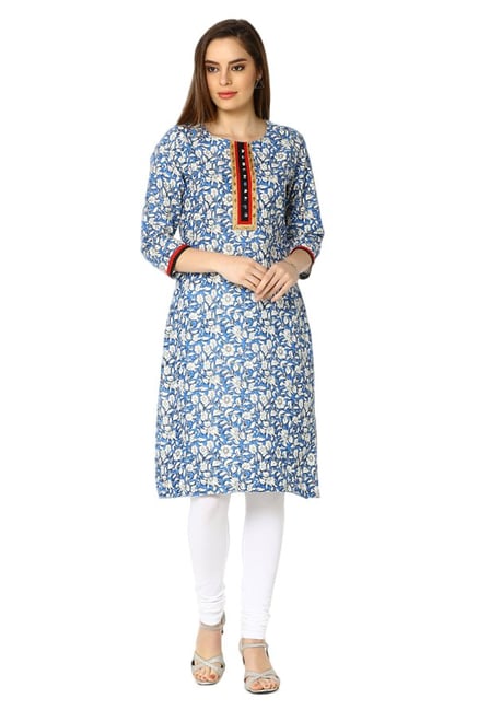 Soch Blue Floral Print Cotton Kurta Soch Blue Floral Print Cotton Kurta