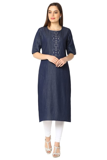 Soch Navy Embroidered Denim Kurta Soch Navy Embroidered Denim Kurta