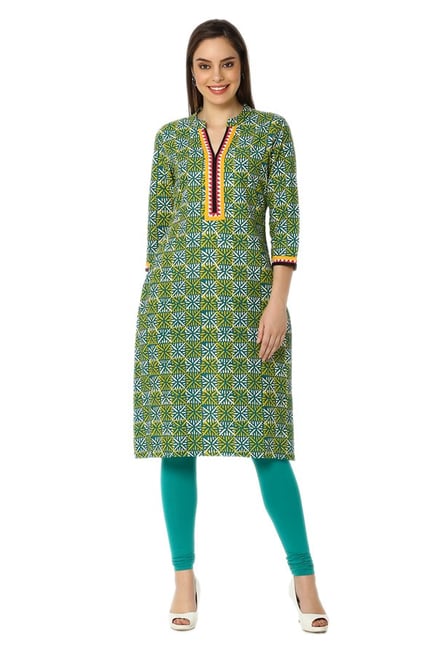 Soch Green & Yellow Printed Cotton Kurta Soch Green & Yellow Printed Cotton Kurta