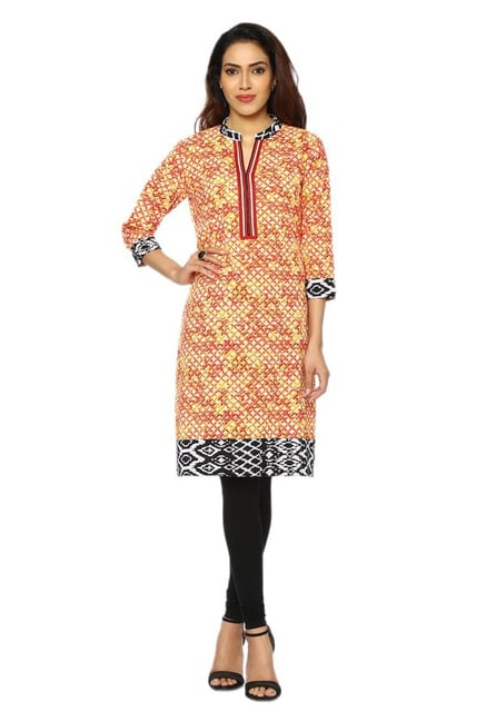 Soch Orange & Cream Printed Cotton Kurti Soch Orange & Cream Printed Cotton Kurti