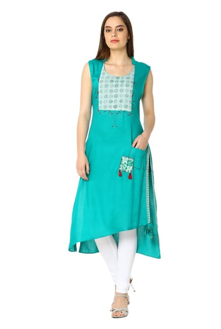 Soch Green Printed Rayon Kurta Soch Green Printed Rayon Kurta