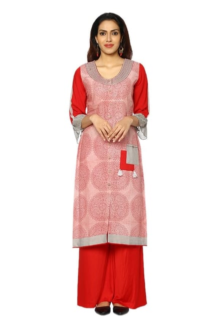 Soch Red Printed Cotton Kurta Soch Red Printed Cotton Kurta
