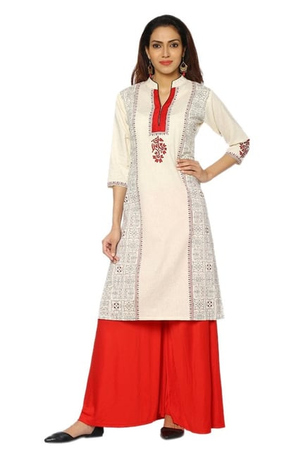 Soch Off White Printed Cotton Kurta Soch Off White Printed Cotton Kurta