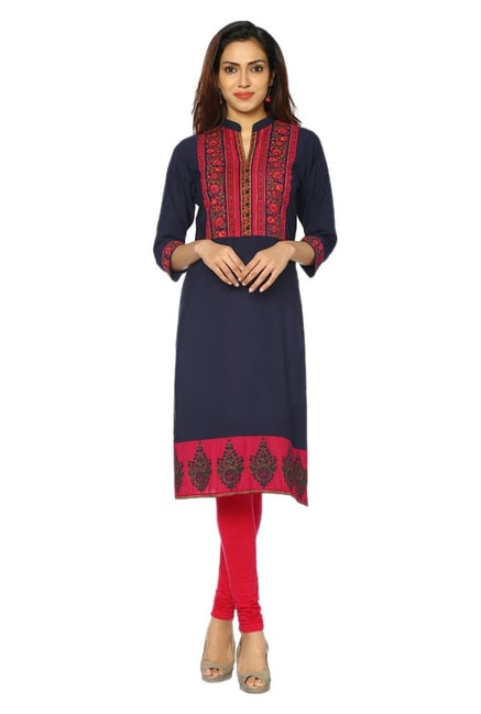Soch Navy Printed Synthetic Kurta Soch Navy Printed Synthetic Kurta