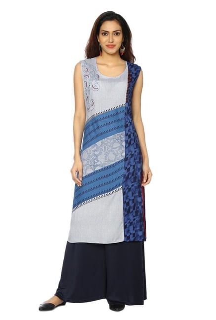 Soch Grey & Blue Printed Cotton Kurta Soch Grey & Blue Printed Cotton Kurta