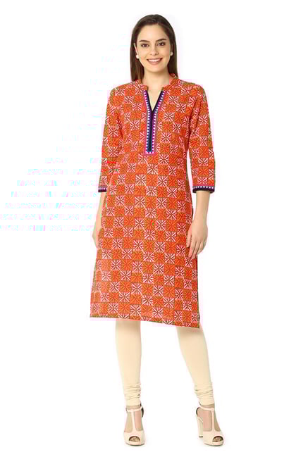 Soch Red & Orange Printed Cotton Kurta Soch Red & Orange Printed Cotton Kurta