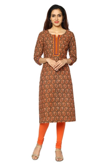 Soch Grey & Orange Paisley Print Cotton Kurta Soch Grey & Orange Paisley Print Cotton Kurta
