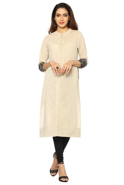 Soch Beige Textured Cotton Kurta Soch Beige Textured Cotton Kurta