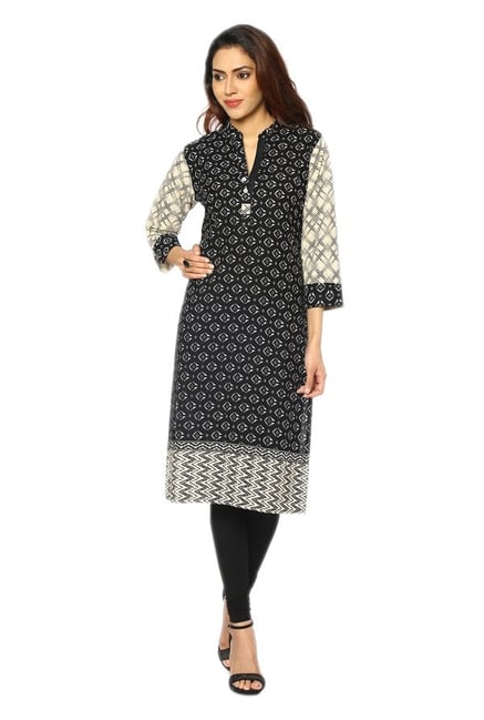 Soch Black Printed Cotton Kurta Soch Black Printed Cotton Kurta