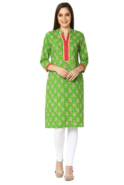 Soch Green Floral Print Cotton Kurta Soch Green Floral Print Cotton Kurta