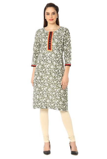 Soch Green & Cream Floral Print Cotton Kurta Soch Green & Cream Floral Print Cotton Kurta