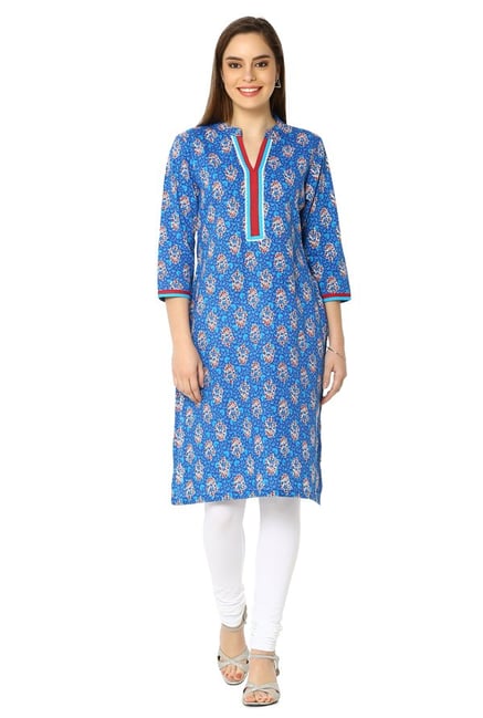Soch Blue Floral Print Cotton Kurta Soch Blue Floral Print Cotton Kurta