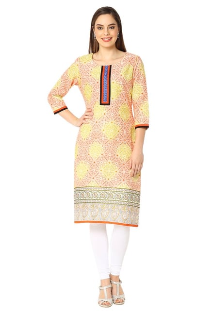 Soch Orange & Yellow Printed Cotton Kurta Soch Orange & Yellow Printed Cotton Kurta
