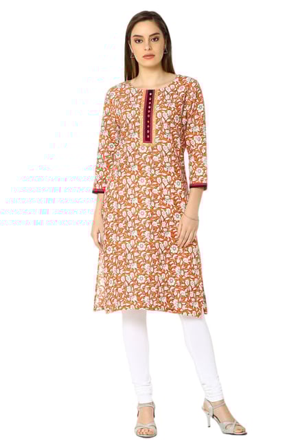 Soch Orange & Cream Floral Print Cotton Kurta Soch Orange & Cream Floral Print Cotton Kurta