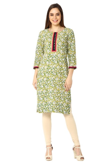 Soch Green Floral Print Cotton Kurta Soch Green Floral Print Cotton Kurta