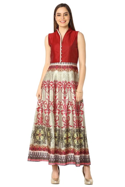 Soch Maroon & Olive Printed Silk Kurta Soch Maroon & Olive Printed Silk Kurta