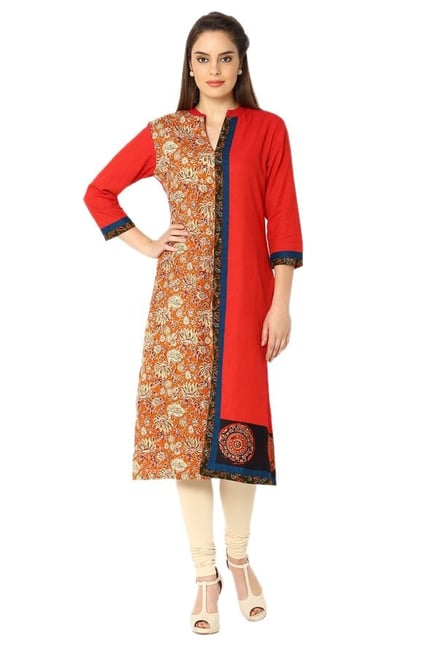 Soch Red & Orange Printed Cotton Kurta Soch Red & Orange Printed Cotton Kurta