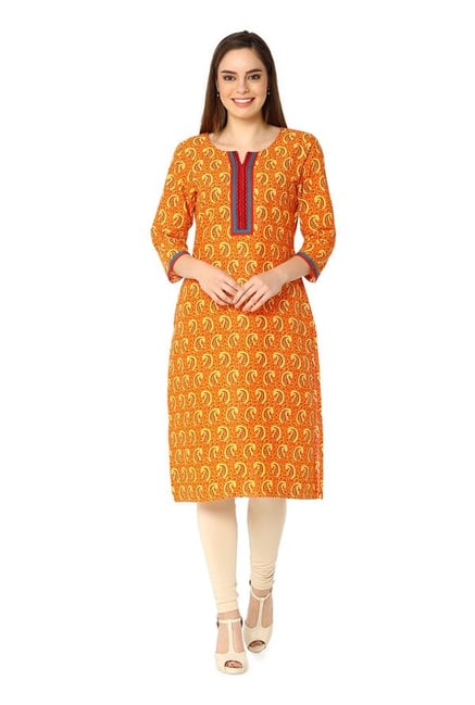 Soch Orange Paisley Print Cotton Kurta Soch Orange Paisley Print Cotton Kurta