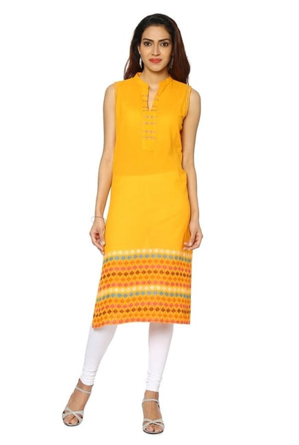 Soch Yellow Printed Cotton Kurta Soch Yellow Printed Cotton Kurta