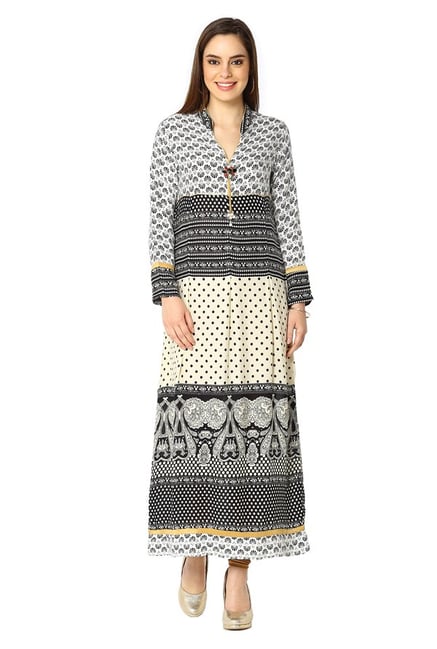 Soch Black & White Printed Rayon Kurta Soch Black & White Printed Rayon Kurta