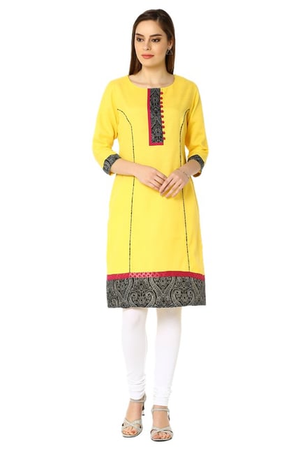 Soch Yellow Printed Cotton Kurta Soch Yellow Printed Cotton Kurta